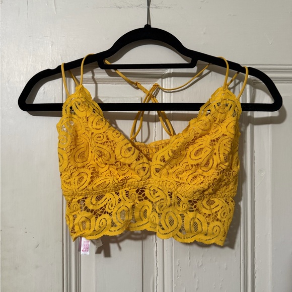 Victoria's Secret Other - PINK Victoria’s Secret Yellow Lace Bralette Large Strappy Criss Cross Back